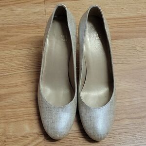 Stuart Weitzman Metallic Beige Pumps Wood Heel 7.5